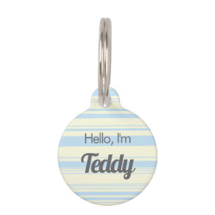 Custom Pet ID Tag Pastel Blue Cream Striped