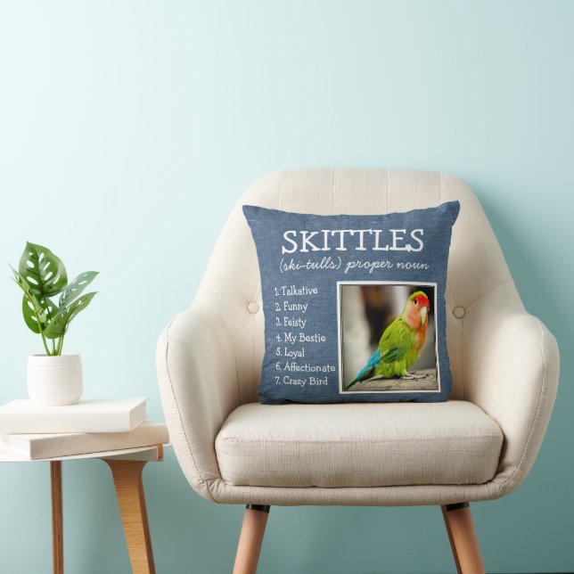Custom Pet Keepsake Denim Blue Linen-Look Cushion (Chair)