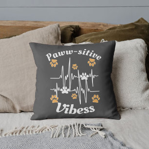 Custom Pet Lover Funny Heartbeat Cat Paw On Grey Cushion