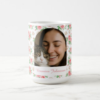 Custom Pet Lover Photo Mug | Floral Paw Prints