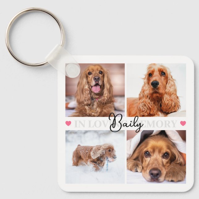 Custom Pet Memorial Dog Cat Loss 8 Photo Collage Key Ring (Front)