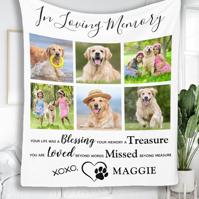 Custom Pet Memorial Gift Remembrance Dog 6 Photo Fleece Blanket (Creator Uploaded)