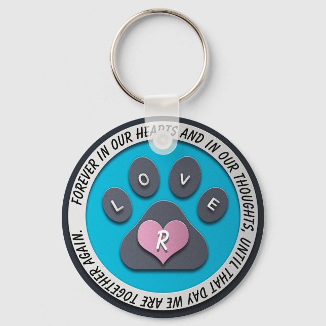 Custom Pet Memorial Heart Monogram Key Ring (Front)