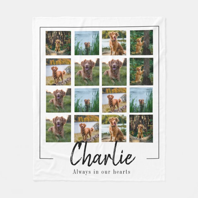 custom pet memorial photo collage dog fleece blanket (Front)