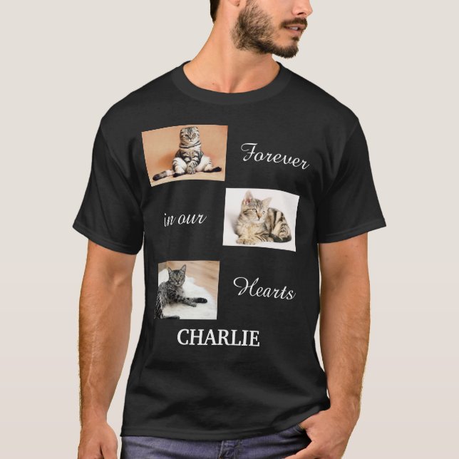 Custom Pet Name 3 Photo collage keepsake Memorial  T-Shirt (Front)