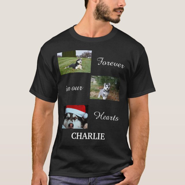 Custom Pet Name 3 Photo collage keepsake Memorial T-Shirt (Front)