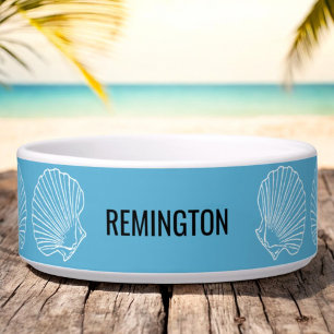 Custom Pet Name Beach Seashells Teal Bowl