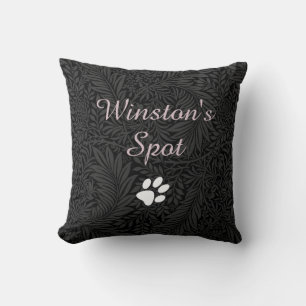 Custom Pet Name Black Floral Blush Pink Script  Cushion