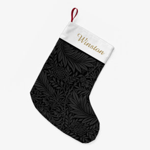 Custom Pet Name Black Floral Gold Script  Small Christmas Stocking