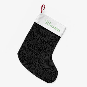 Custom Pet Name Black Floral Green Script  Small Christmas Stocking