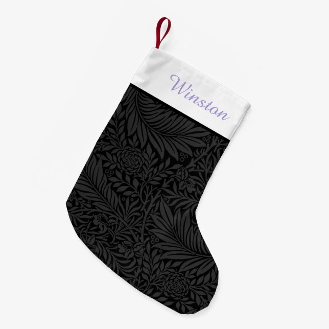 Custom Pet Name Black Floral Lavender Script  Small Christmas Stocking (Front (Hanging))