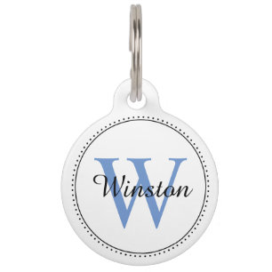 Custom Pet Name Blue Monogram White Tag