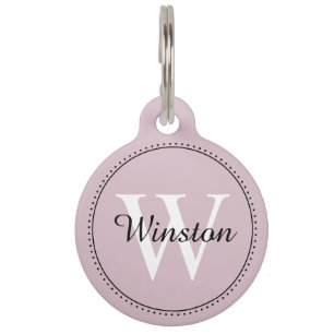 Custom Pet Name Blush Pink White Monogram Pet Tag