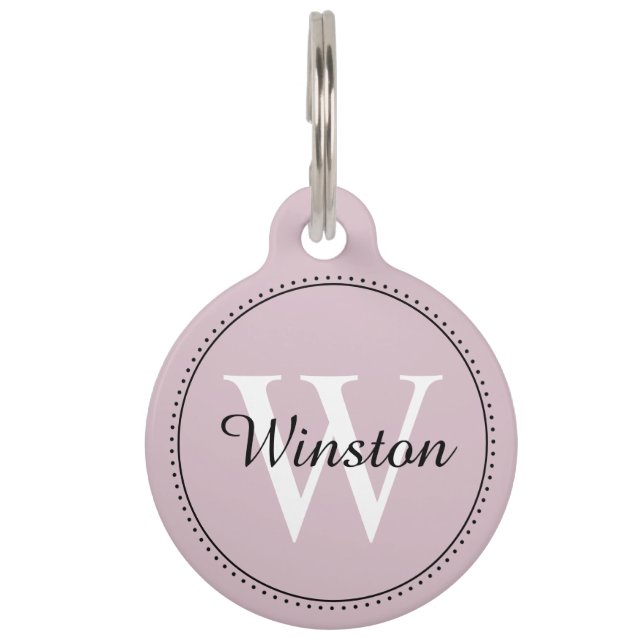 Custom Pet Name Blush Pink White Monogram Tag (Front)