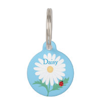 Custom Pet Name Daisy Flower Ladybug Pet ID Tag 