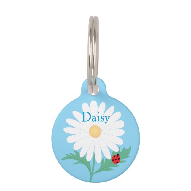 Custom Pet Name Daisy Flower Ladybug Pet ID Tag  (Front)