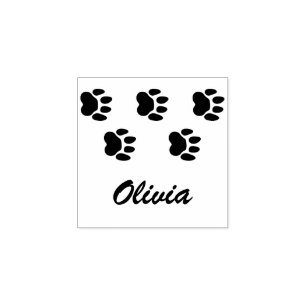 Custom Pet Name Paw Prints Signature Rubber Stamp
