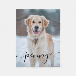 Custom Pet Name Photo Blanket   Elegant Script Dog