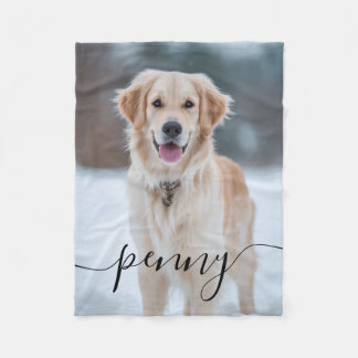 Custom Pet Name Photo Blanket | Elegant Script Dog