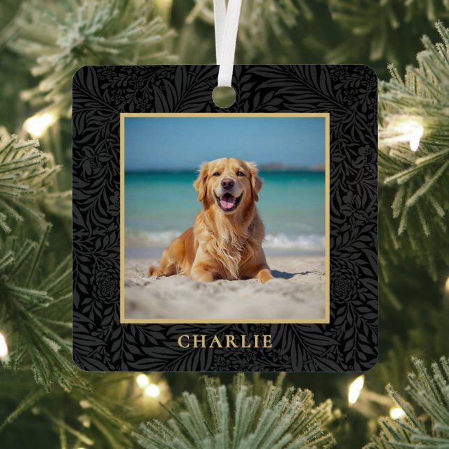 Custom Pet Name Photo Botanical Holiday Metal Tree Decoration (Insitu)