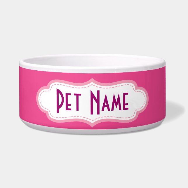 Custom Pet Name Pink Food or Water Dish (Front)