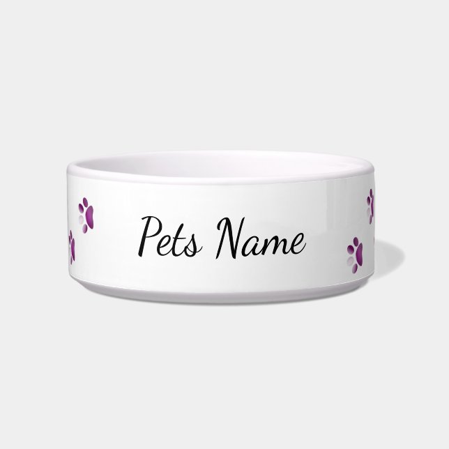Custom Pet Name Pink Paw Print Pet Bowl (Front)