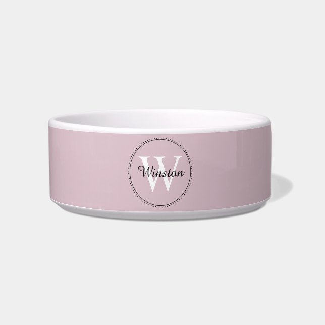 Custom Pet Name Pink White Monogram Bowl (Front)