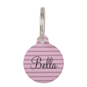 Custom Pet Name Rose Pink Mauve Stripes Tag