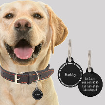 Custom Pet Name Tags - Black Minimalist