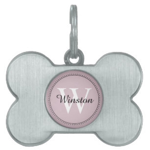 Custom Pet Name White Blush Pink Monogram ID Tag