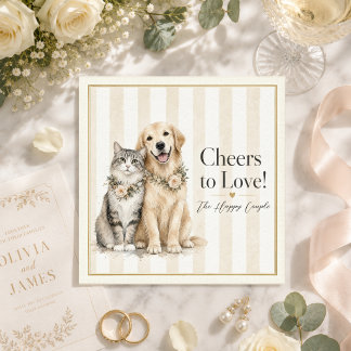 Custom Pet Napkins Wedding Dog Cat Cocktail couple