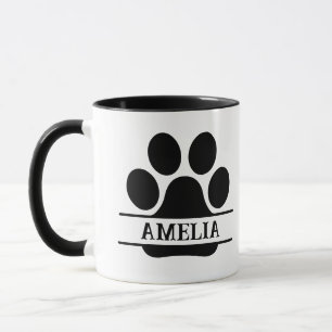 Custom Pet Paw Print Mug   Black & White