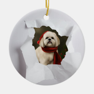 Custom Pet Peeking Through Christmas Ceramic Tree Decoration