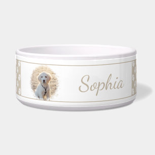 Custom Pet Photo And Beige & White Paws With Name