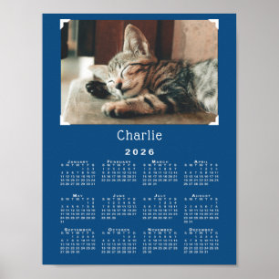 Custom Pet Photo and Name 2026 Calendar Blue Poster