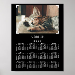Custom Pet Photo and Name 2027 Calendar Black Poster