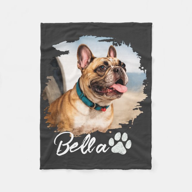 Custom Pet Photo and Name Typography Fleece Blanket (Front)
