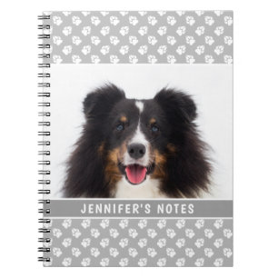 Custom Pet Photo And Paws On Grey & Custom Title Notebook