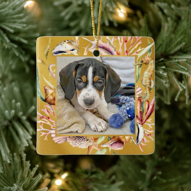 Custom Pet Photo Beach Christmas Ceramic Ornament (Tree)