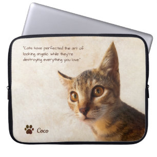 Custom Pet Photo Cat Dog with Name Quote Template Laptop Sleeve