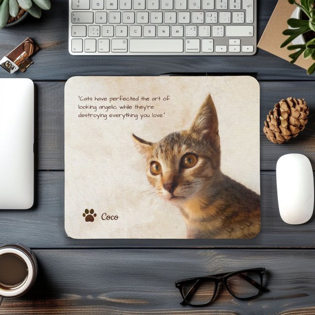 Custom Pet Photo Cat Dog with Name Quote Template Mouse Mat (Custom pet cat dog photos template with name and quote template)