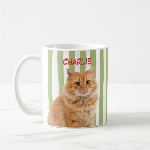 Custom Pet Photo Cat Mum Dog Lover Green Stripe Coffee Mug