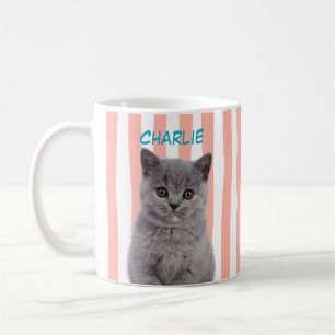 Custom Pet Photo Cat Mum Dog Lover Pink Stripe Coffee Mug