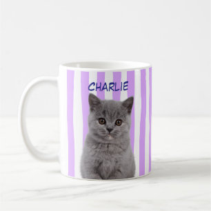 Custom Pet Photo Cat Mum Dog Lover Purple Stripe Coffee Mug