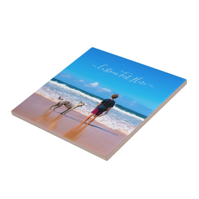 Custom Pet Photo Ceramic Tile Personalised Text (Side)