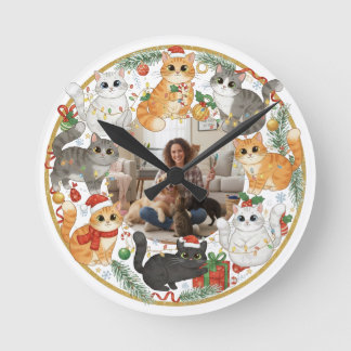 Custom Pet Photo Christmas Cat Wall Clock