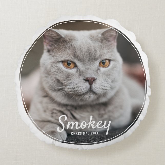 Custom Pet Photo Christmas Holiday Round Cushion (Front)