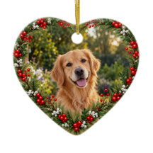 Custom Pet Photo Christmas Holly Wreath