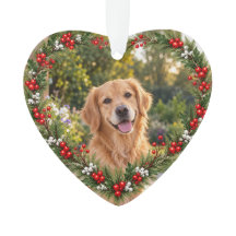 Custom Pet Photo Christmas Holly Wreath