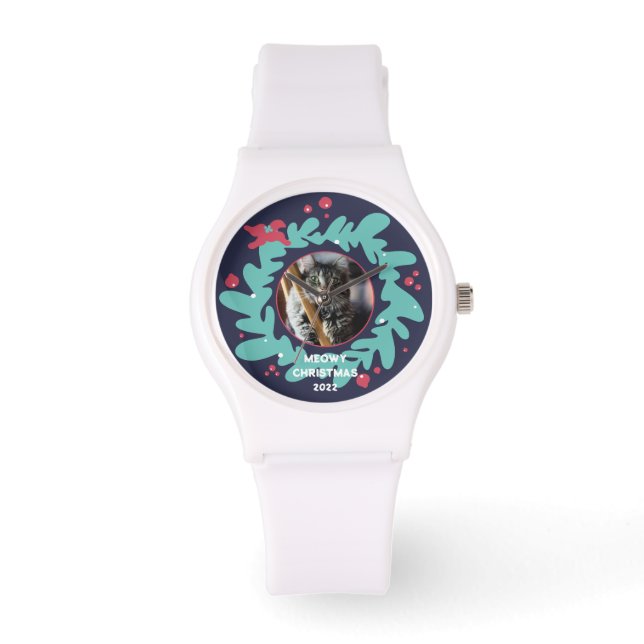 Custom pet photo, Christmas wreath frame eWatch Watch (Front)